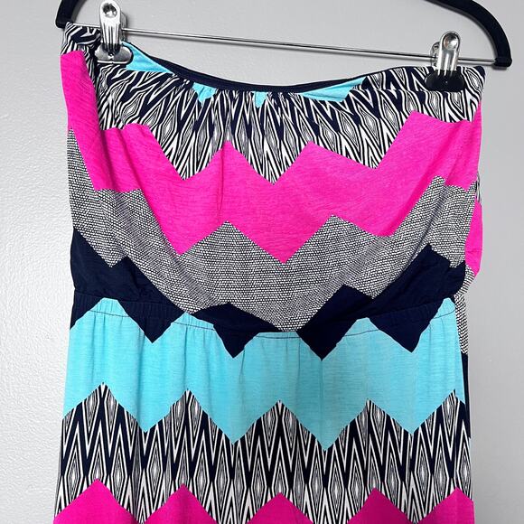 Y2k Chevron Maxi Dress Strapless Tube Top Summer Boho festival beachwear size Lg - Picture 2 of 6